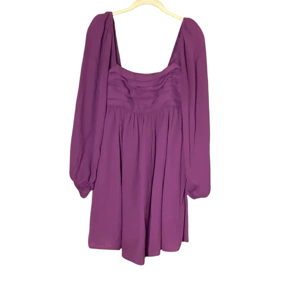 A&F Plum Chiffon Babydoll Mini Dress Small Long Sleeve Flowy Romantic - Picture 2 of 5
